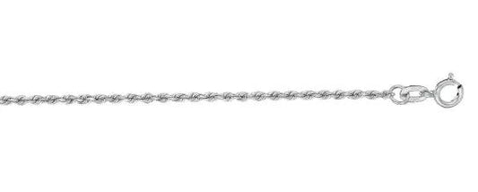 14 Karat White Gold 1.4 Mm Diamond Cut Rope Chain With Spring Ring Clasp 18"