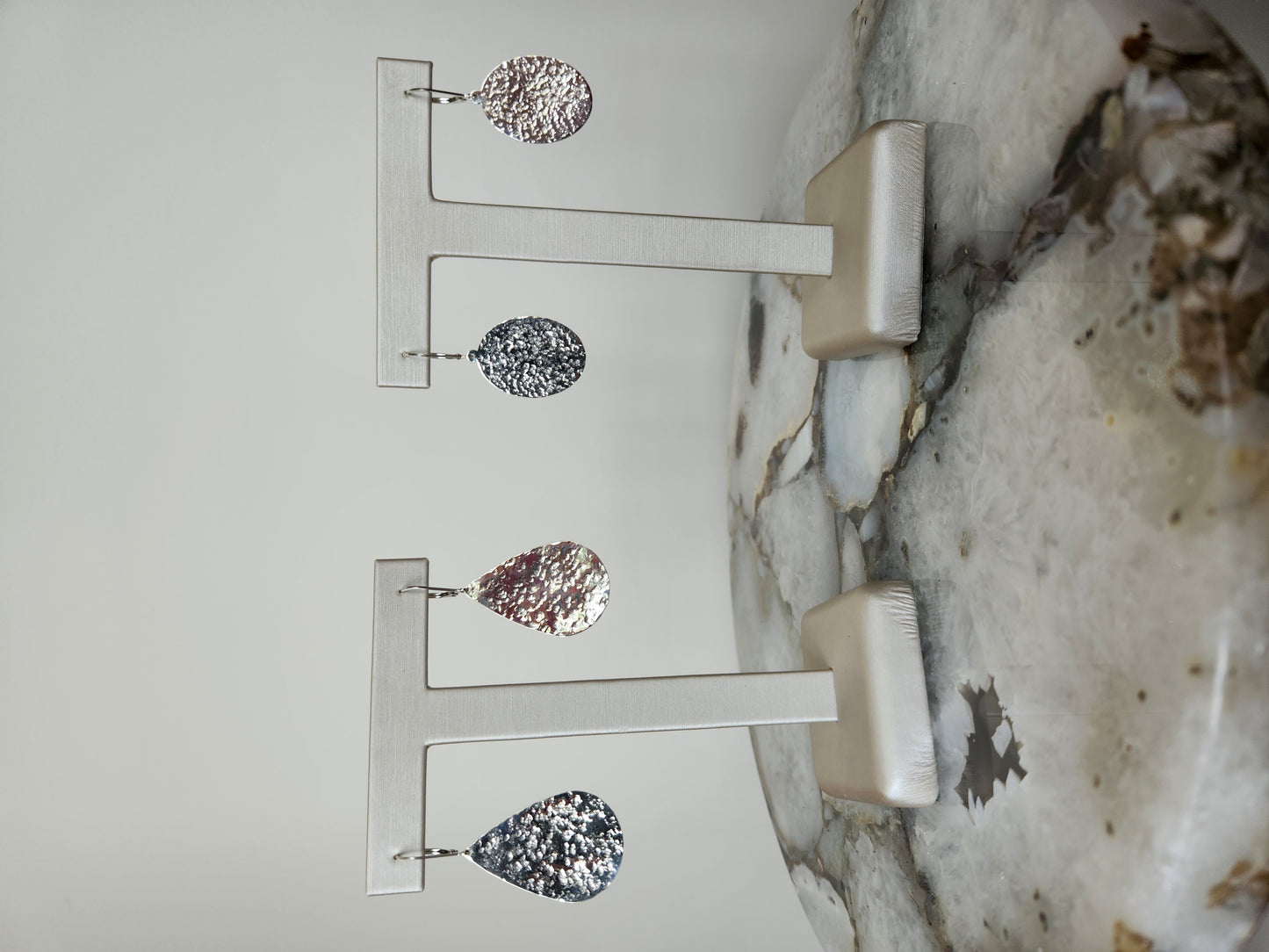 Sterling Silver Pear Shaped Dangle Earrings With Hammered Finish