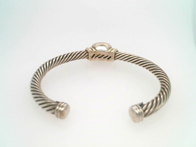 Vintage Sterling Silver & 14 Karat Yellow Gold Peridot "Cable" Cuff Bracelet, Signed David Yurman