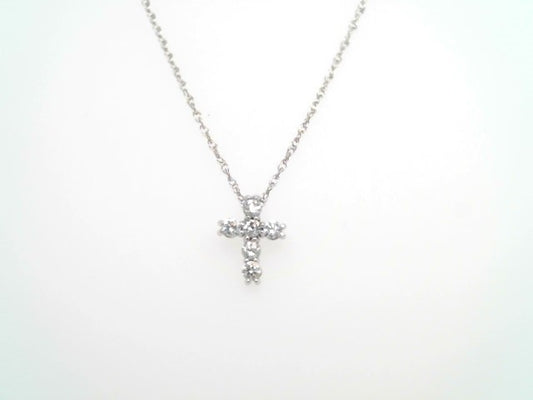 14 Karat White Gold Shared Prong Set Diamond Cross Necklace, 18"