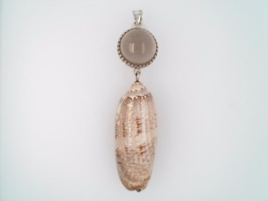 Sterling Silver Lettered Olive Shell & Smokey Quartz Pendant