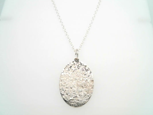 Sterling Silver Oval Pendant Necklace With Hammered Finish, 18"