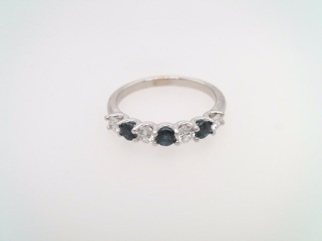 14 Karat White Gold Sapphire And Diamond 7 Stone Wedding Band