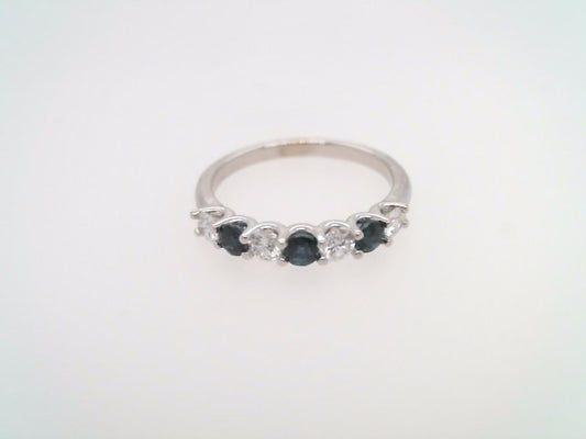 14 Karat White Gold Sapphire And Diamond 7 Stone Wedding Band