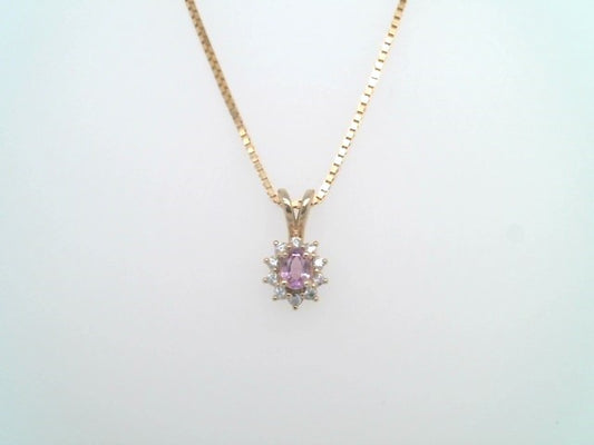 14 Karat Yellow Gold Oval Pink Sapphire & Diamond Halo Style Pendant