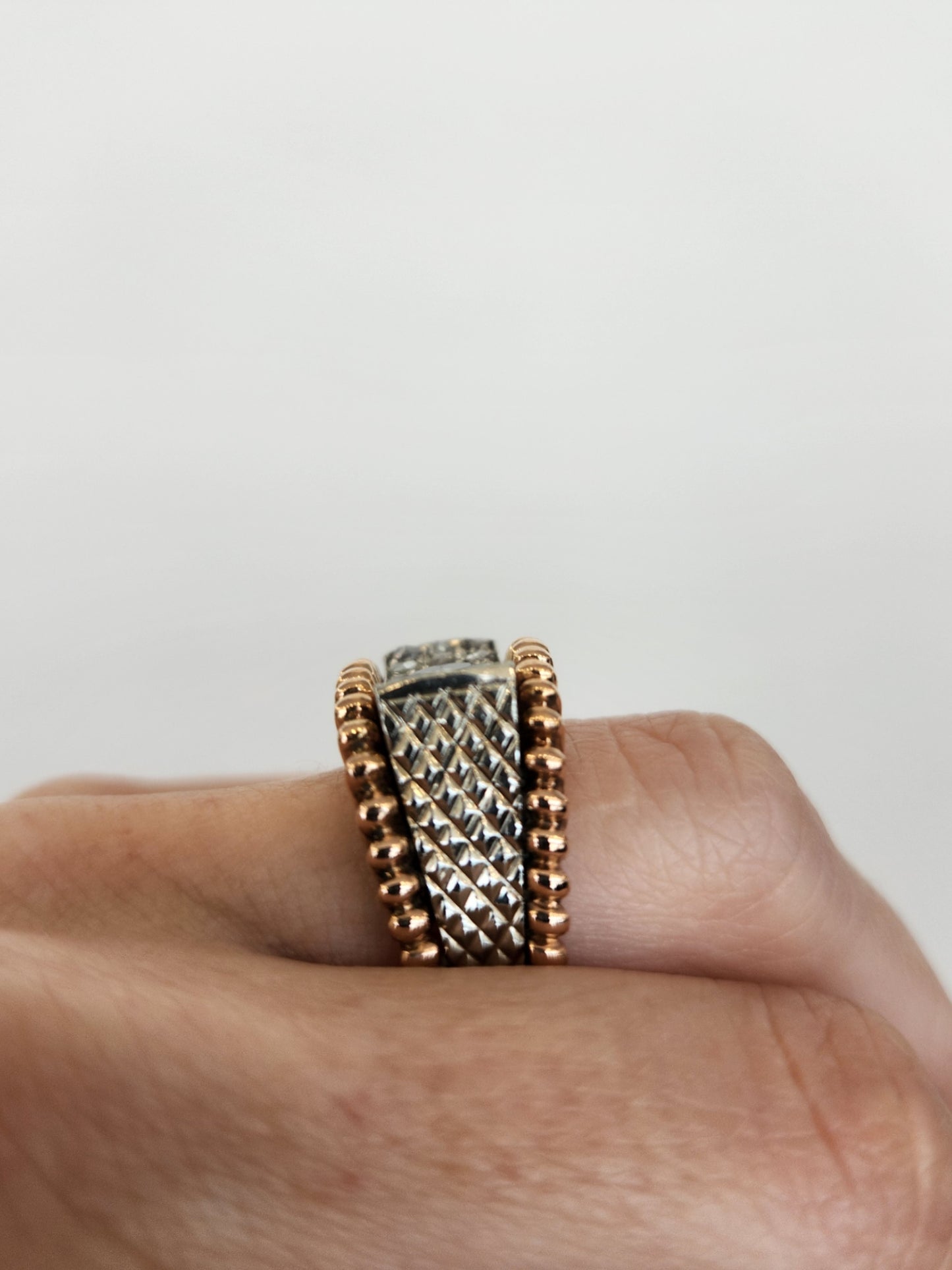 Vintage 14 Karat Yellow & White Gold Blue Sapphire & Rose Cut Diamond Ring