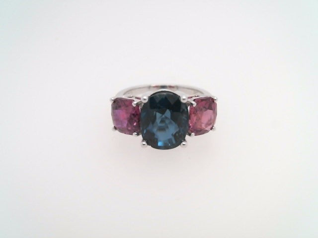 Vintage 18 Karat White Gold Blue & Pink Sapphire 3 Stone Ring