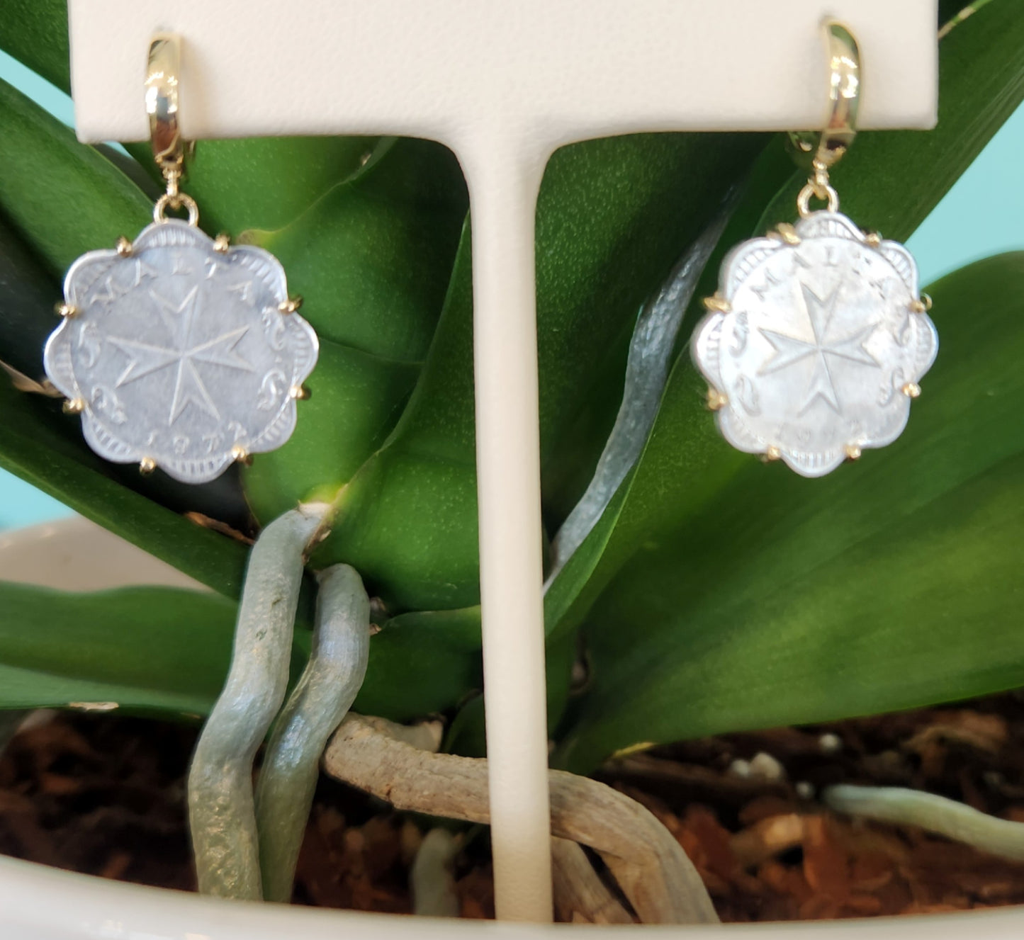 14 Karat Yellow Gold Maltese Coin Dangle Earrings