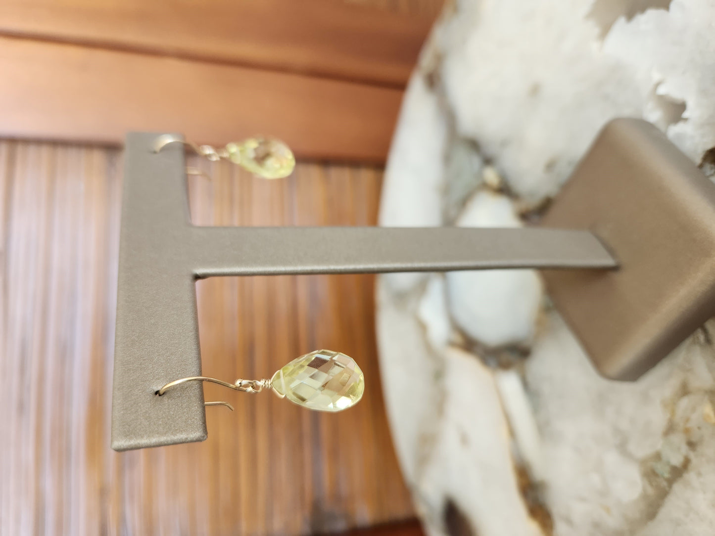 14 Karat Yellow Gold Lemon Quartz Briolette Earrings