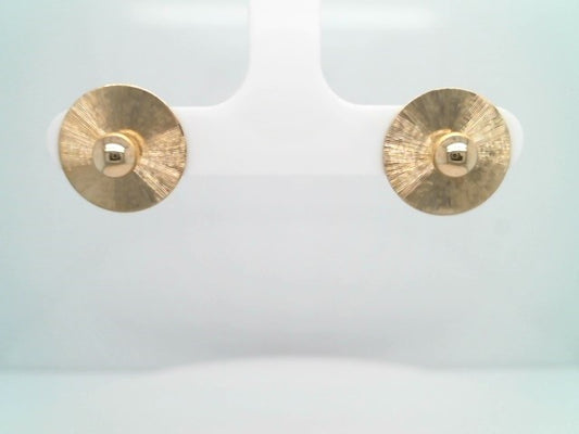 Vintage 14 Karat Yellow Gold 14 Mm Flat Disc Earring Jackets With "Sunray" Textured Finish