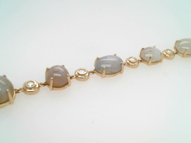 14 Karat Yellow Gold Star Sapphire & Diamond Line Bracelet, 7"