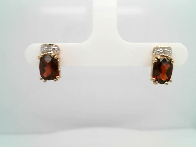 Vintage 10 Karat Yellow Gold Garnet & Diamond Earrings