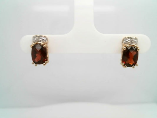 Vintage 10 Karat Yellow Gold Garnet & Diamond Earrings