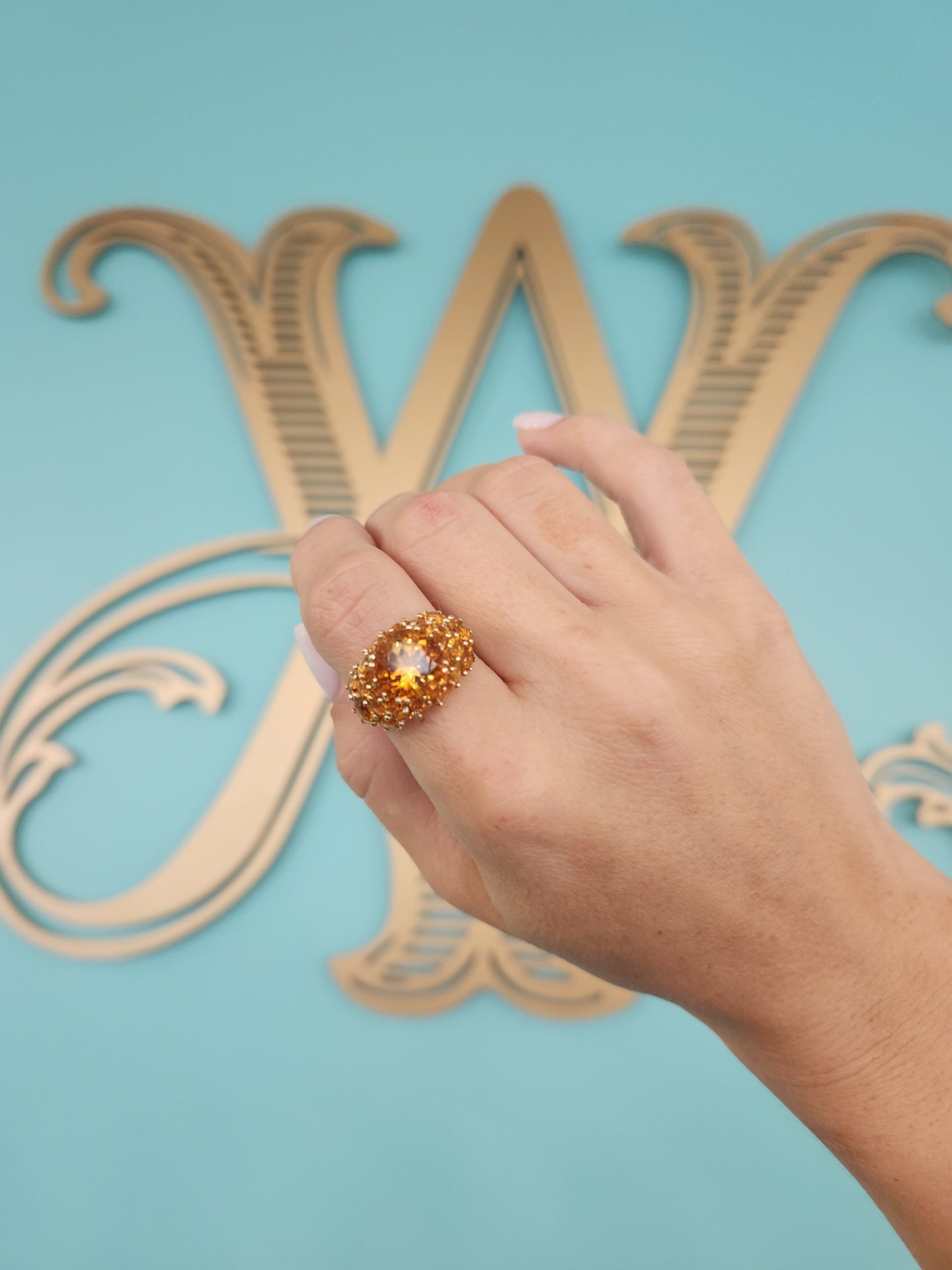 Vintage 10 Karat Yellow Gold Citrine Cluster Ring