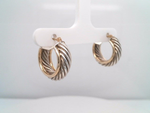 Vintage Sterling Silver Rope Design Medium Hoops With 14 Karat Yellow Gold Edge