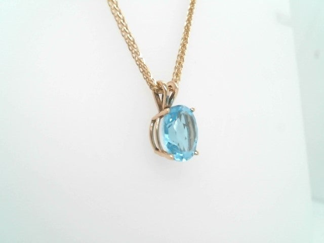 14 Karat Yellow Gold Oval Blue Topaz 4 Prong Set Solitaire Pendant