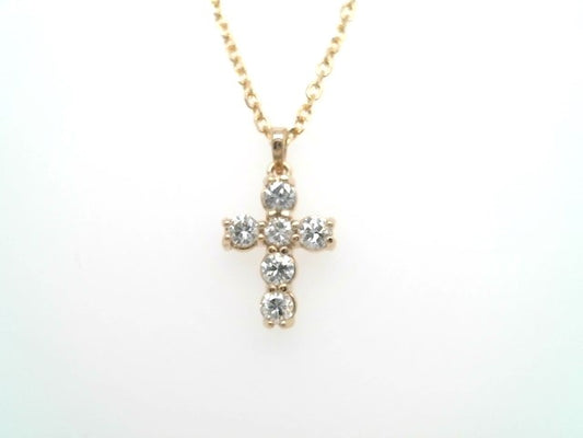 14 Karat Yellow Gold Shared Prong Set Diamond Cross Pendant