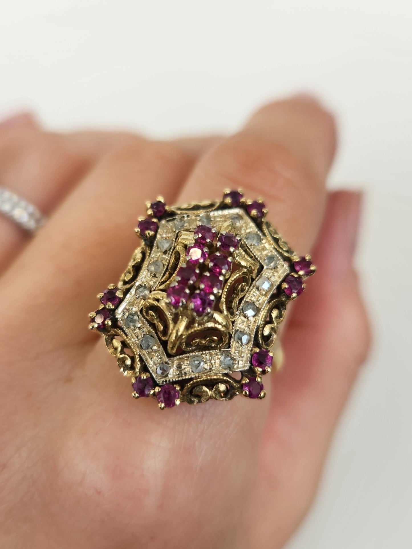 Vintage 18 Karat Yellow Gold Ruby & Rose Cut Diamond Ring