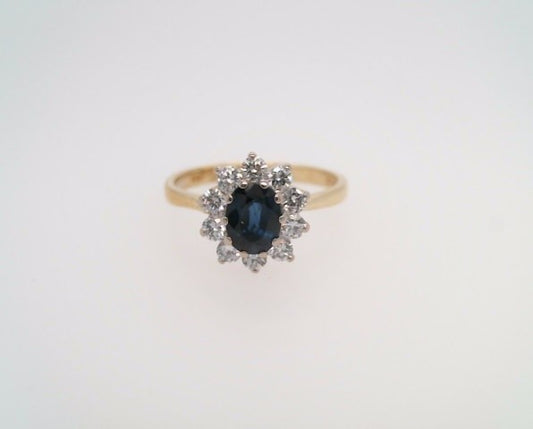 Vintage 18 Karat Yellow & White Gold Sapphire & Diamond Halo Style Ring