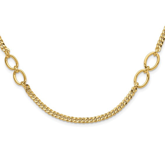 14K YG Polished Fancy Links Curb Necklace 18"