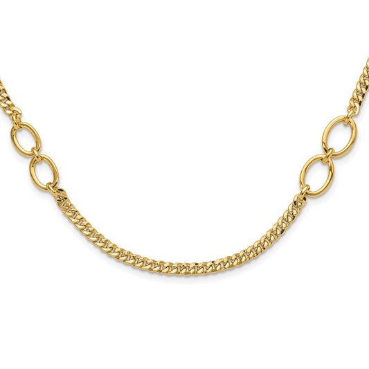 14K YG Polished Fancy Links Curb Necklace 18"