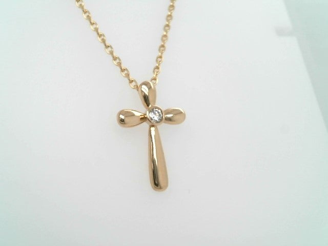 14 Karat Yellow Gold Cross Pendant With Bezel Set Diamond