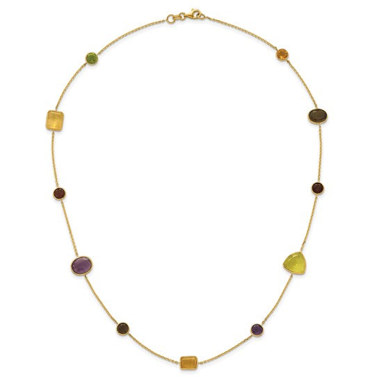 14 Karat Yellow Gold Bezel Set Gemstone "By The Yard" Style Necklace 20"