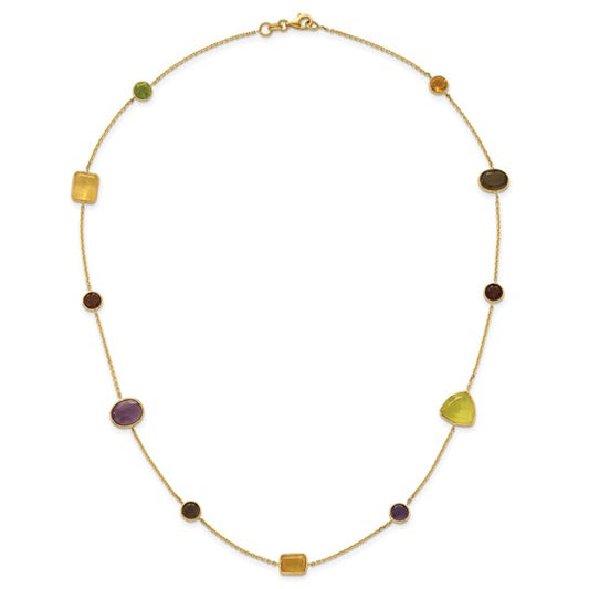 14 Karat Yellow Gold Bezel Set Gemstone "By The Yard" Style Necklace 20"