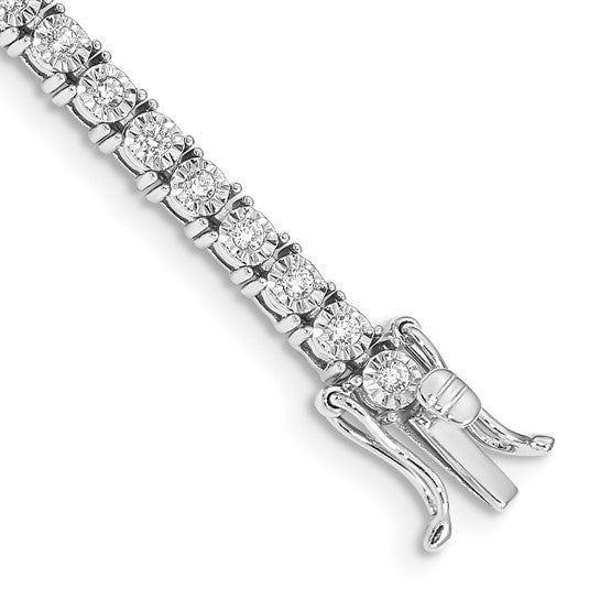 14 Karat White Gold Illusion Set Diamond Tennis Bracelet 7"