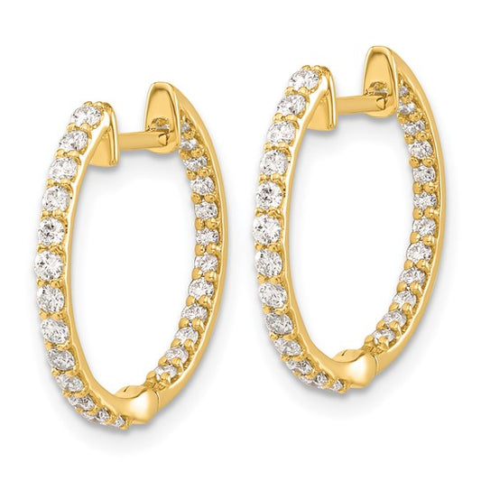 14 Karat Yellow Gold Diamond In/Out Hoop Earrings