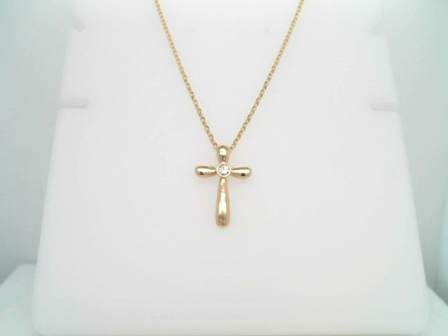 14 Karat Yellow Gold Cross Pendant With Bezel Set Diamond