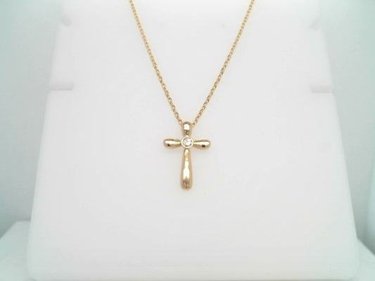 14 Karat Yellow Gold Cross Pendant With Bezel Set Diamond