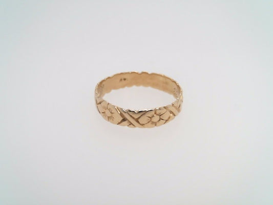 Vintage 14 Karat Yellow Gold "X" & Flower Motif 4 Mm Band Ring