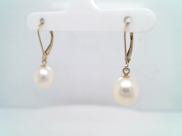 14 Karat Yellow Gold 10X9 Mm Freshwater Pearl Dangle Earrings With Leverbacks