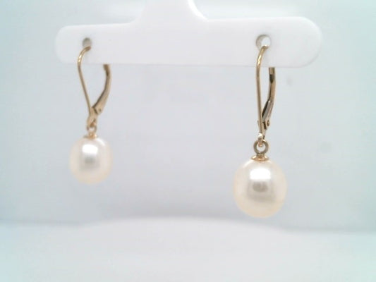 14 Karat Yellow Gold 10X9 Mm Freshwater Pearl Dangle Earrings With Leverbacks