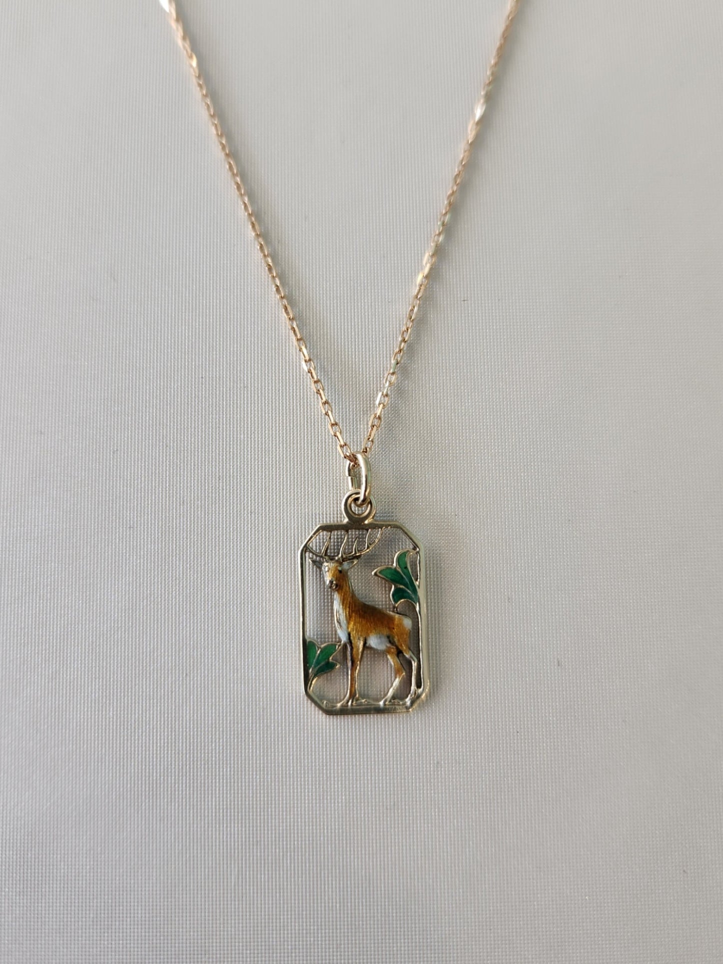 Vintage 14 Karat Yellow Gold Enameled Stag Cut Out Charm