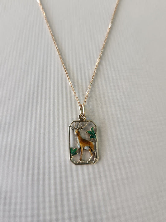 Vintage 14 Karat Yellow Gold Enameled Stag Cut Out Charm