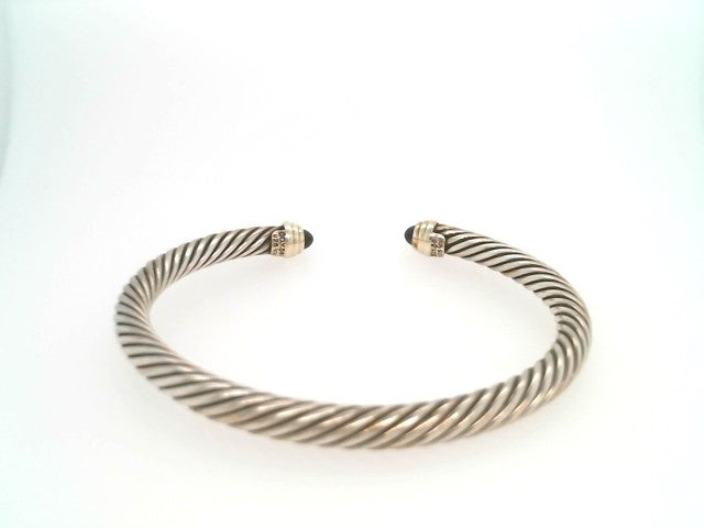 Vintage Sterling Silver & 14 Karat Yellow Gold Black Onyx "Cable" Cuff Bracelet, Signed David Yurman