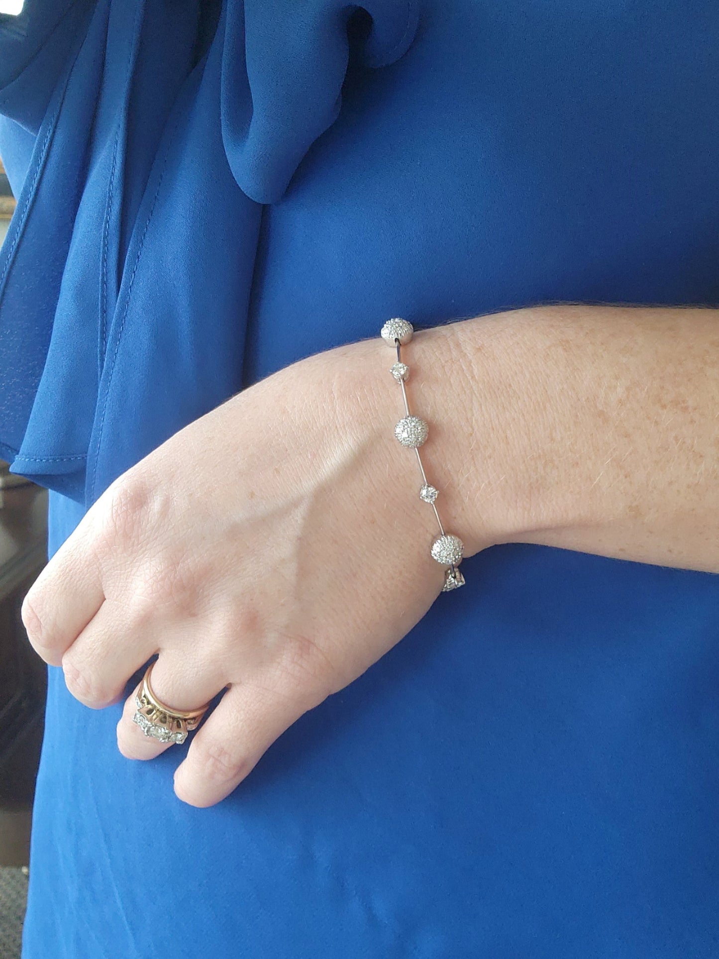 Vintage 18 Karat White Gold Diamond Station Line Bracelet