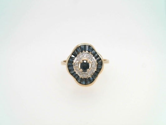 Vintage 14 Karat Yellow Gold Sapphire & Diamond "Ballerina" Style Ring