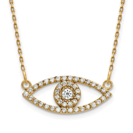 14K YG small diamond Evil Eye Necklace, 18"