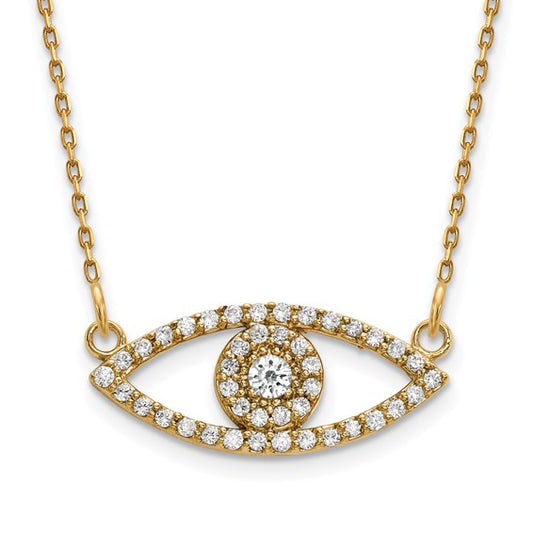 14K YG small diamond Evil Eye Necklace, 18"