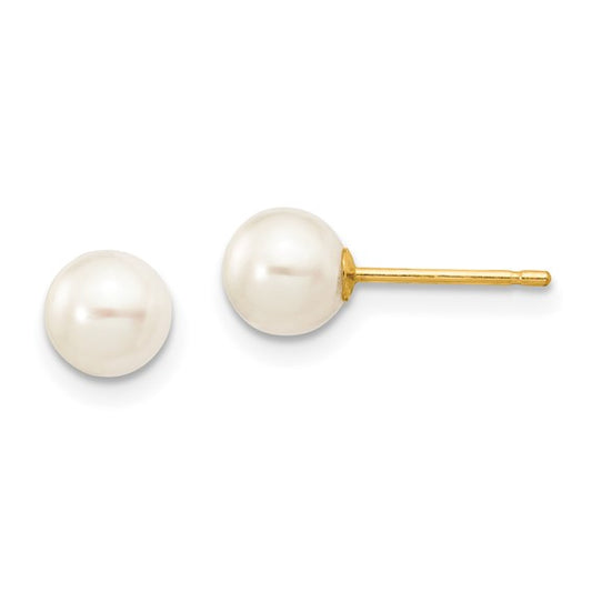 14 Karat Yellow Gold 5-6mm White Freshwater Pearl Earrings