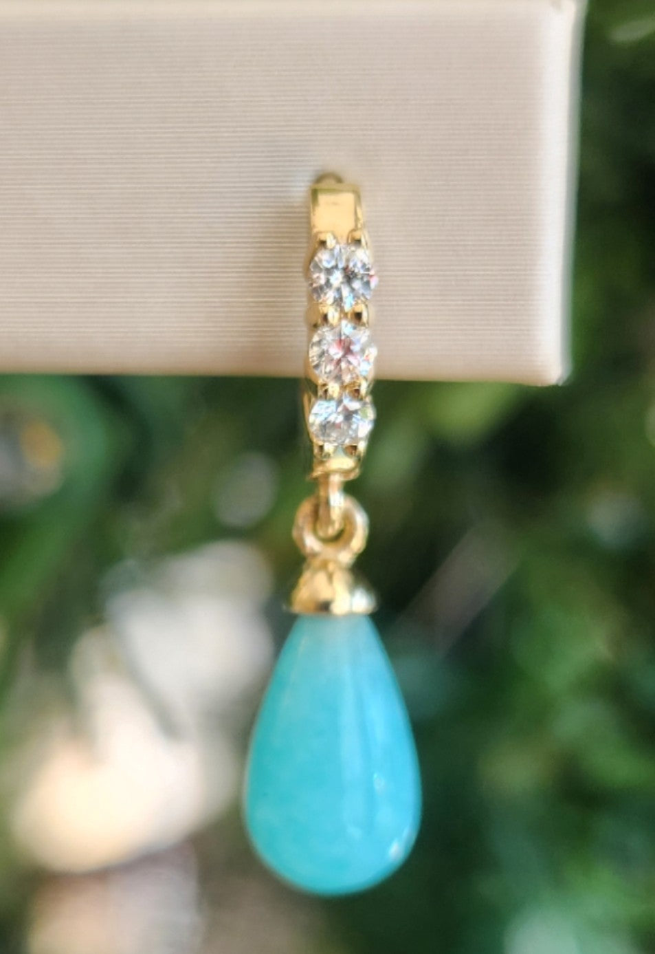 14 Karat Yellow Gold Amazonite Drop Earrings With Diamonds