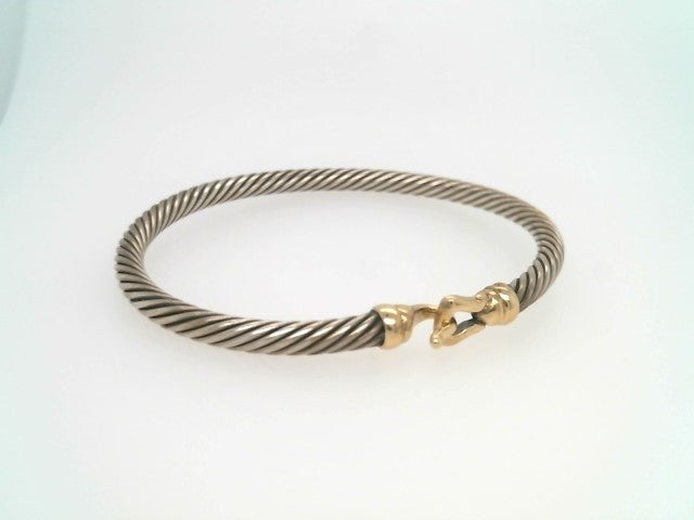 Vintage Sterling Silver & 14 Karat Yellow Gold "Cable" Hook Clasp Bangle Bracelet, Signed David Yurman