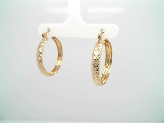 Vintage 14 Karat Yellow Gold Diamond Cut Hoop Earrings
