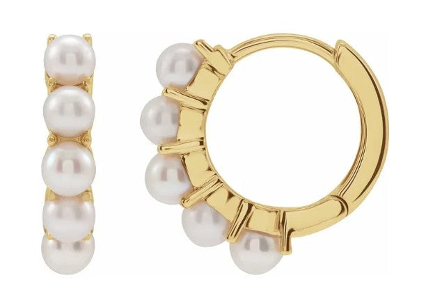 14 Karat Yellow Gold Cultured White Freshwater Pearl 13.98 Mm Huggie H