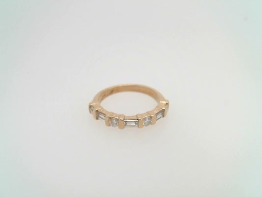 Vintage 14 Karat Yellow Gold Baguette & Round Diamond Bar Set Band Ring