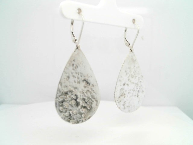 Sterling Silver Pear Shaped Dangle Earrings With Hammered Finish