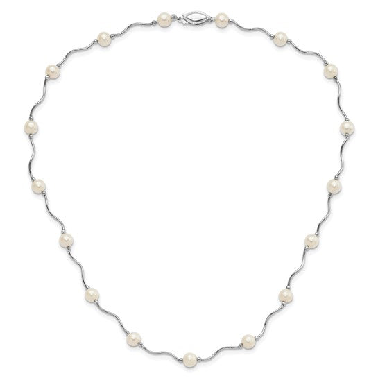 Sterling Silver 6-7 Mm White Freshwater Cultured Pearl Station Necklace 18"